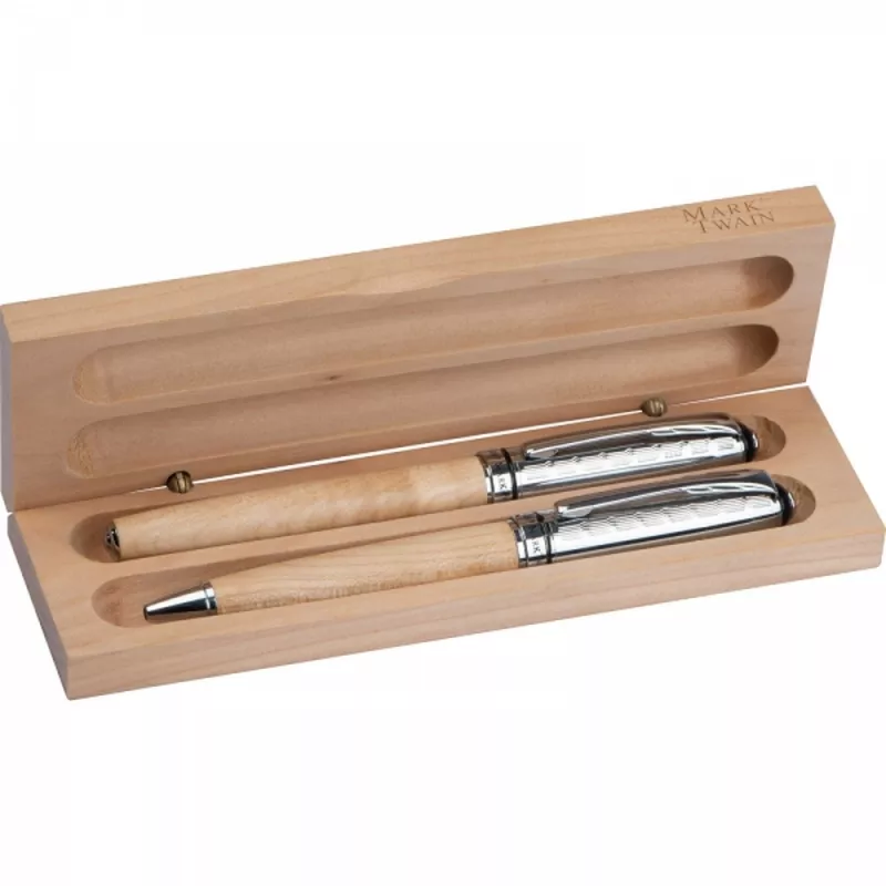 Zestaw piśmienny długopis i pióro kulkowe Mark Twain ROLAND - beżowy (1253213)