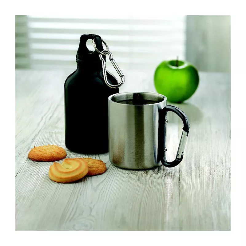 Kubek stalowy dwuścienny z karabinkiem 220 ml TRUMBO - Czarny (MO8313-03)