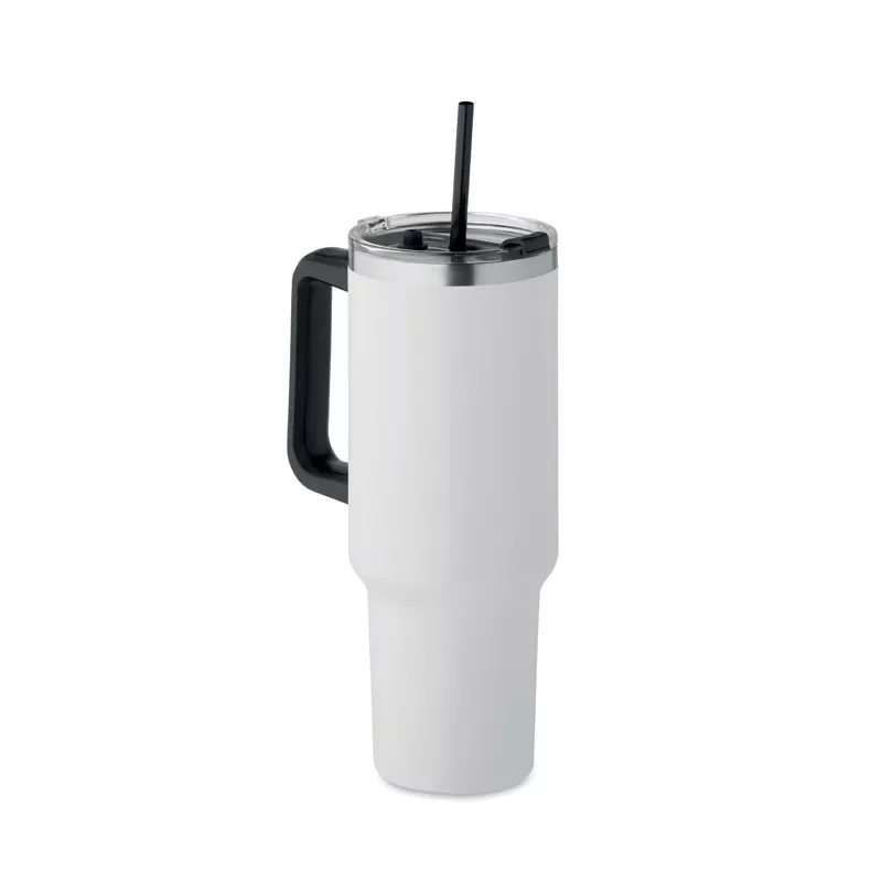 Kubek termiczny stalowy ze słomką 1200 ml SUMA - Bialy (MO2327-06)