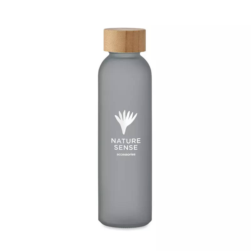 Butelka szklana matowa 500 ml z bambusową zakrętką ABE - Przezroczysty Szary (MO2105-27)