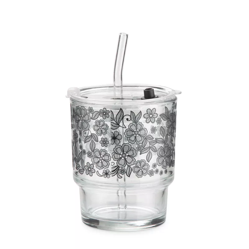 Kubek szklany z rurką NOA 350 ml - przezroczysty (16059-00)