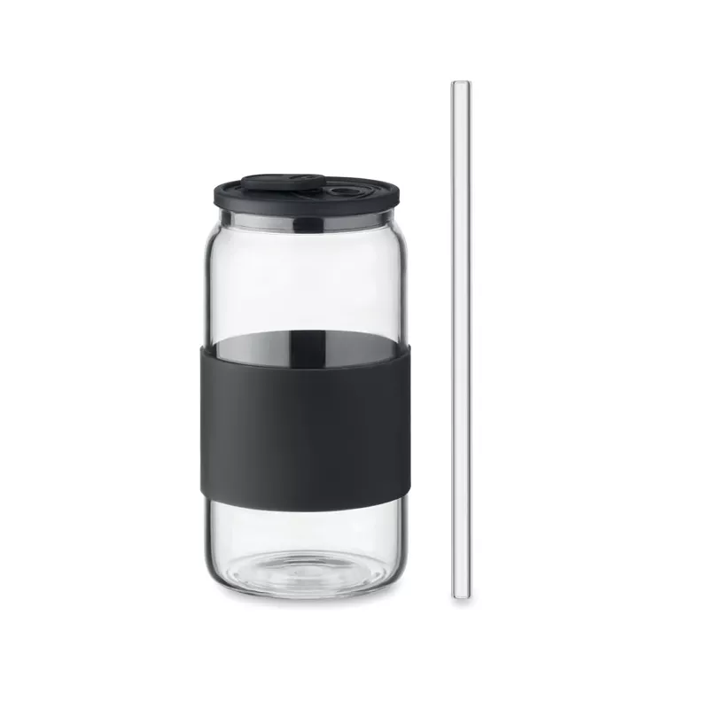 Kubek szklany borokrzemowy ze słomką 550 ml BOROSIP - Czarny (MO2506-03)