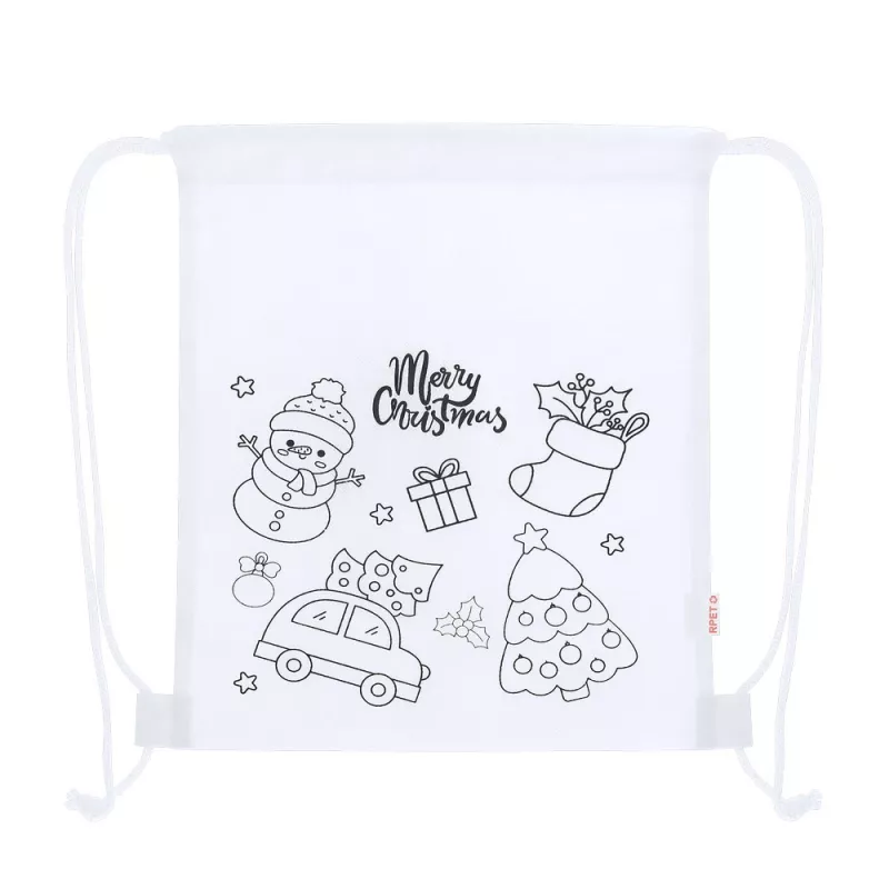 Worek ze sznurkiem do kolorowania, świąteczny wzór, kredki - biały (VA237-02)