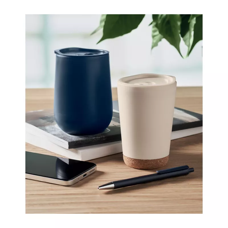 Kubek dwuścienny z korkową podstawą 300 ml CO - Bezowy (MO2446-13)