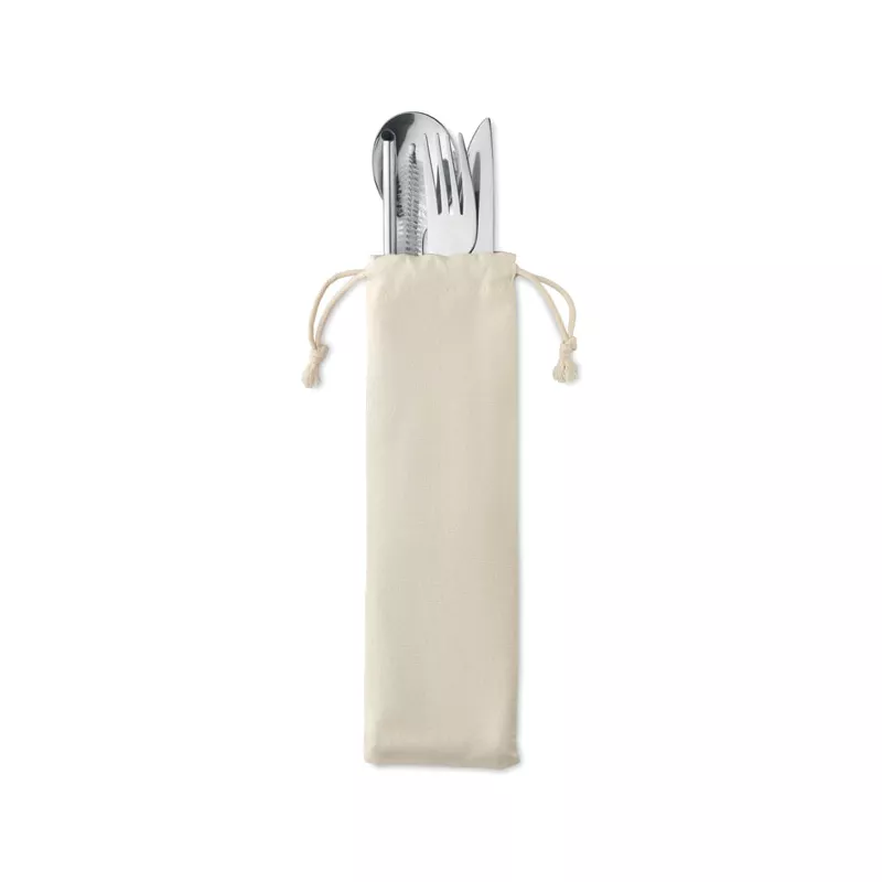 Sztućce stalowe z bukowymi uchwytami w etui CUSTA SET - Bezowy (MO6336-13)