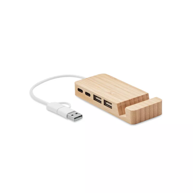 Hub USB 4-portowy w bambusowej obudowie HUBSTAND - Drewna (MO2144-40)