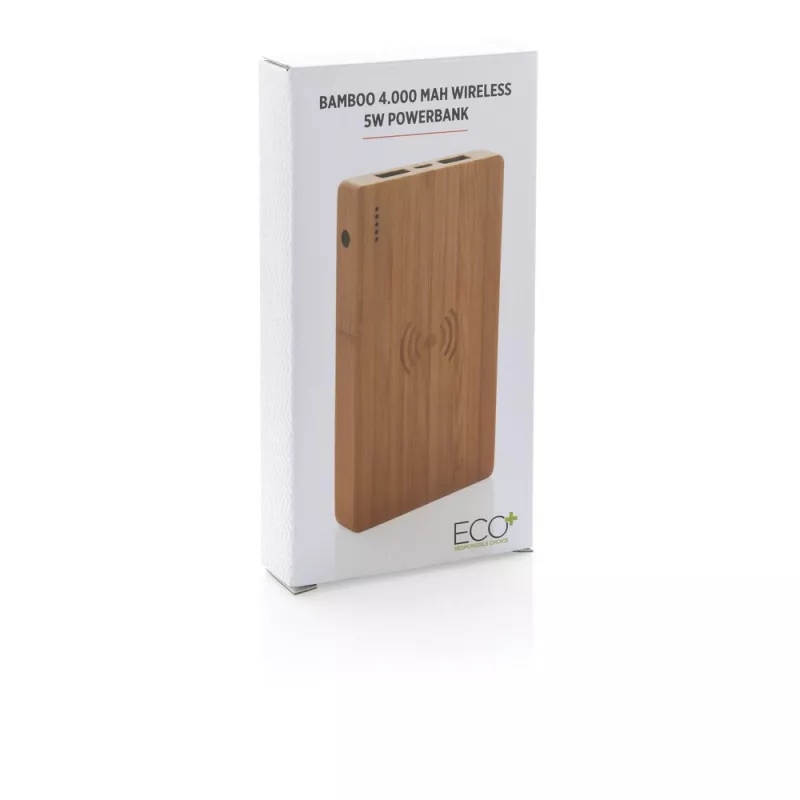Bambusowy, bezprzewodowy power bank 4000 mAh - brązowy (P322.029)