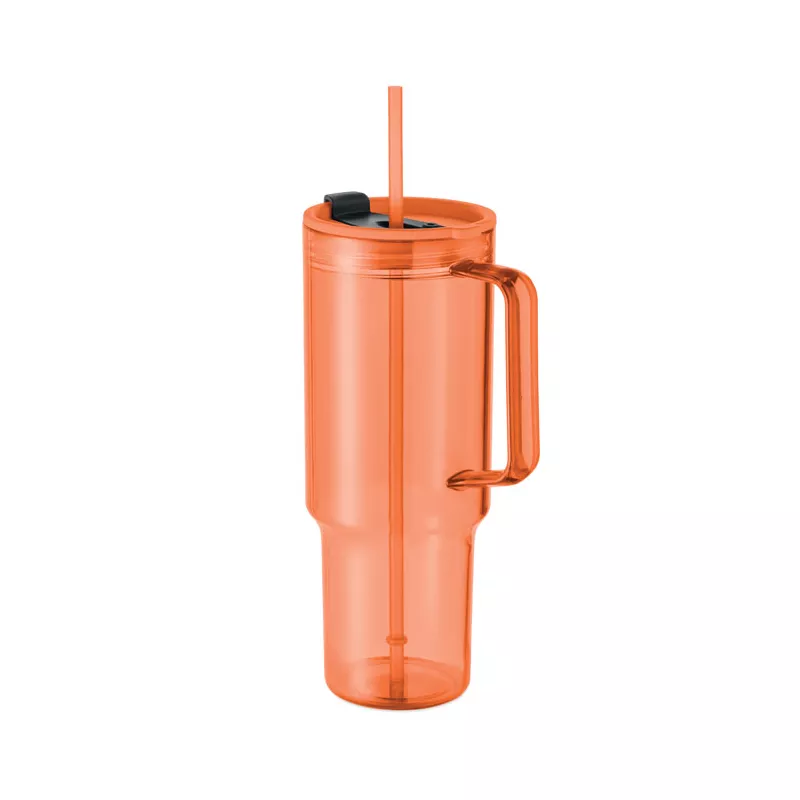 Kubek z RPET ze słomką 1200 ml MUGORA - Przezroczysty Pomaranczowy (MO2964-29)