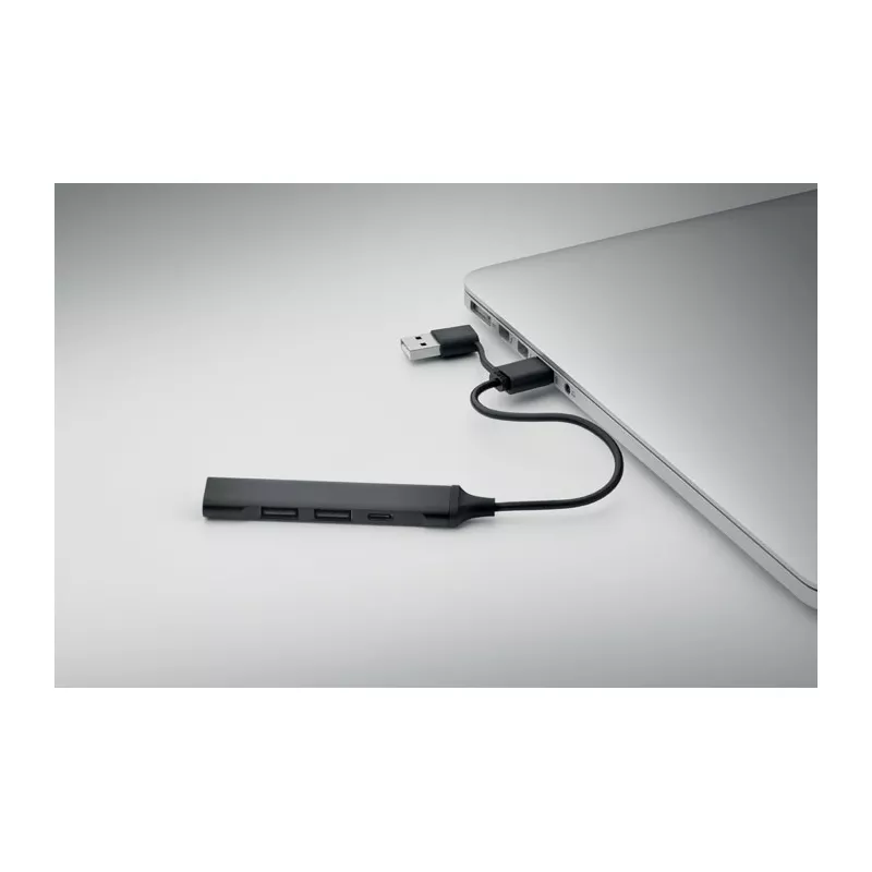 Hub USB 4-portowy z aluminium z recyklingu CURRENT - Czarny (MO2294-03)