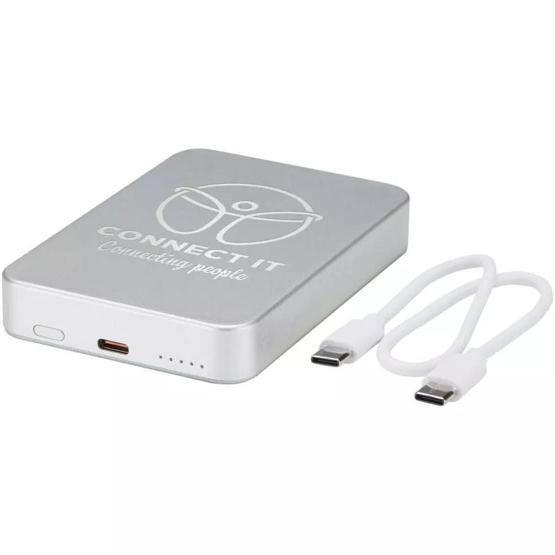 Powerbank Avis 10 000 mAh z recyklingowanego aluminium, z wbudowanym magnesem  - Srebrny (12444581)