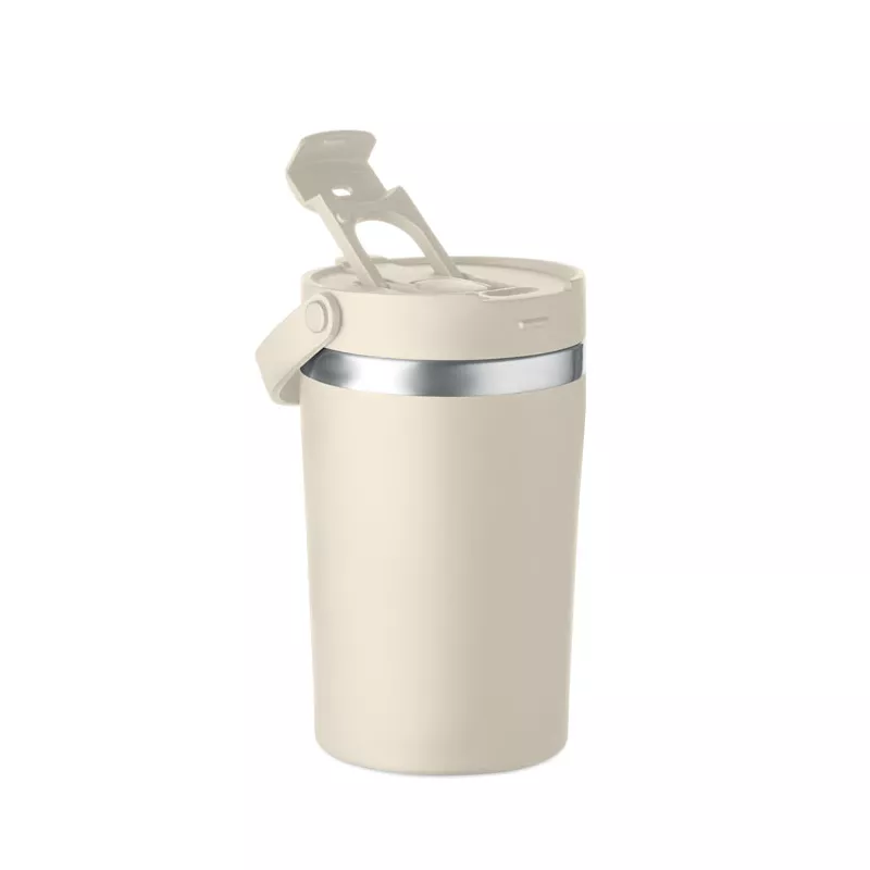 Kubek termiczny ze słomką i paskiem 350 ml COZYCUP - Bezowy (MO2922-13)