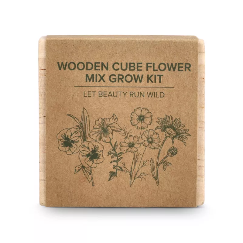 Zestaw drewnianych doniczek FSC – mieszanka kwiatów - naturalny-t (LT94577-N0094)