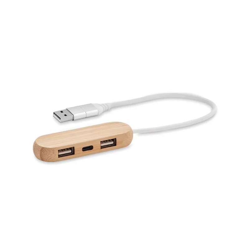 Hub USB-C 3-portowy w bambusowej obudowie VINA C - Drewna (MO6848-40)