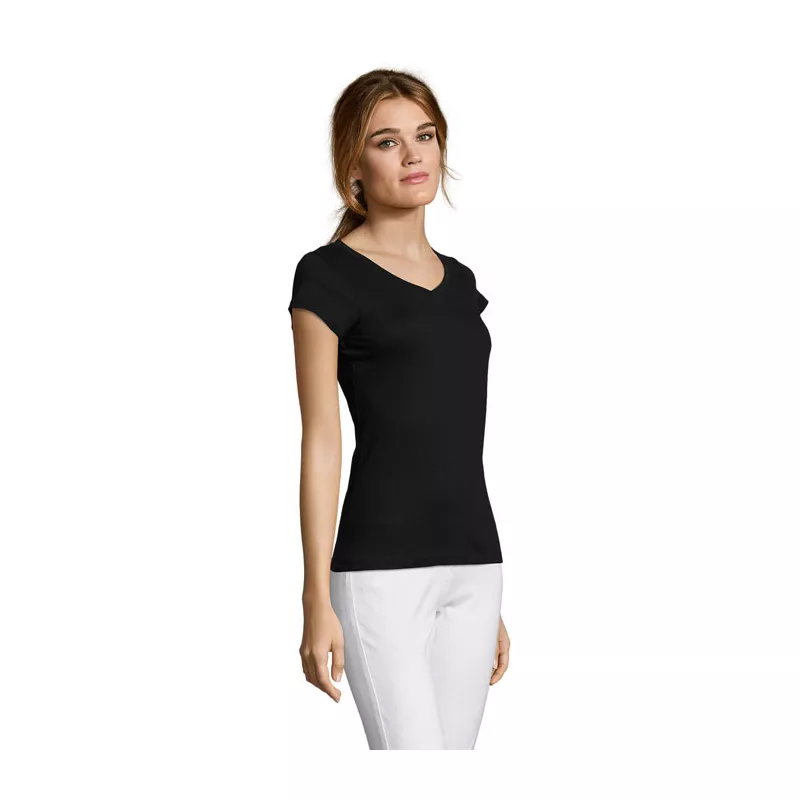 Koszulka damska z dekoltem w serek 150 g/m² Sol's MOON - Deep Black (S11388-DB)