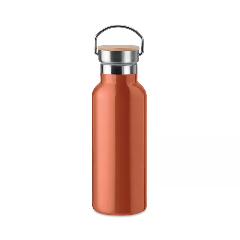 Termos dwuścienny z bambusową pokrywką 500 ml HELSINKI - Pomaranczowy (MO9431-10)