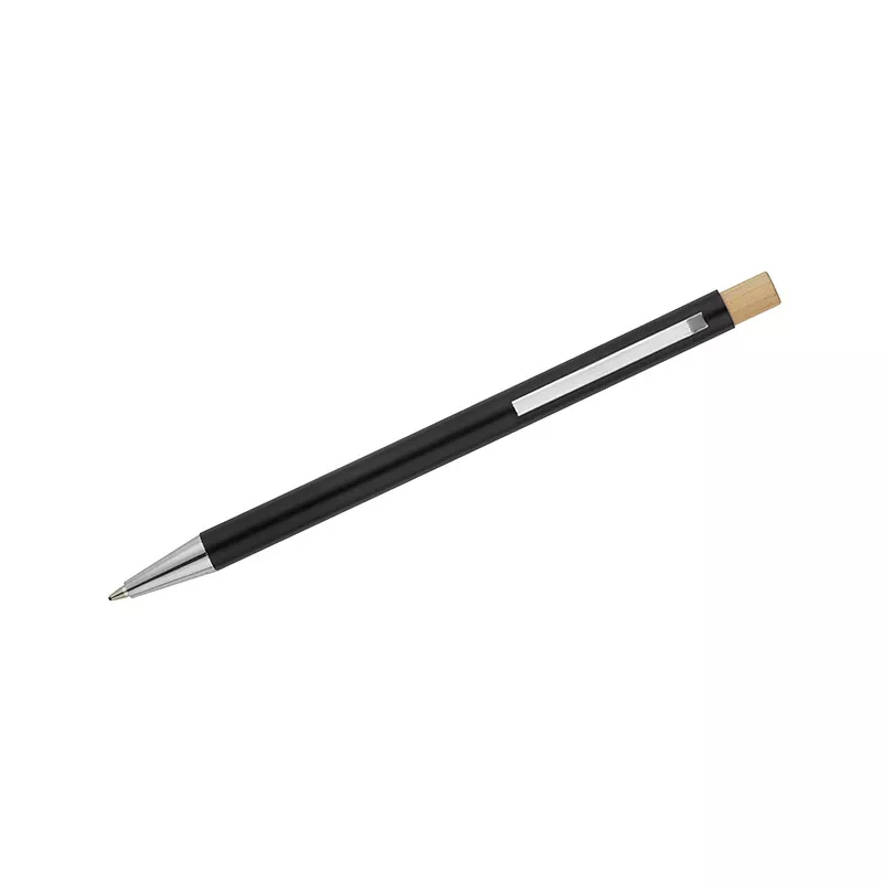 Długopis metalowy z bambusowym przyciskiem KIVO - czarny (19732-02)