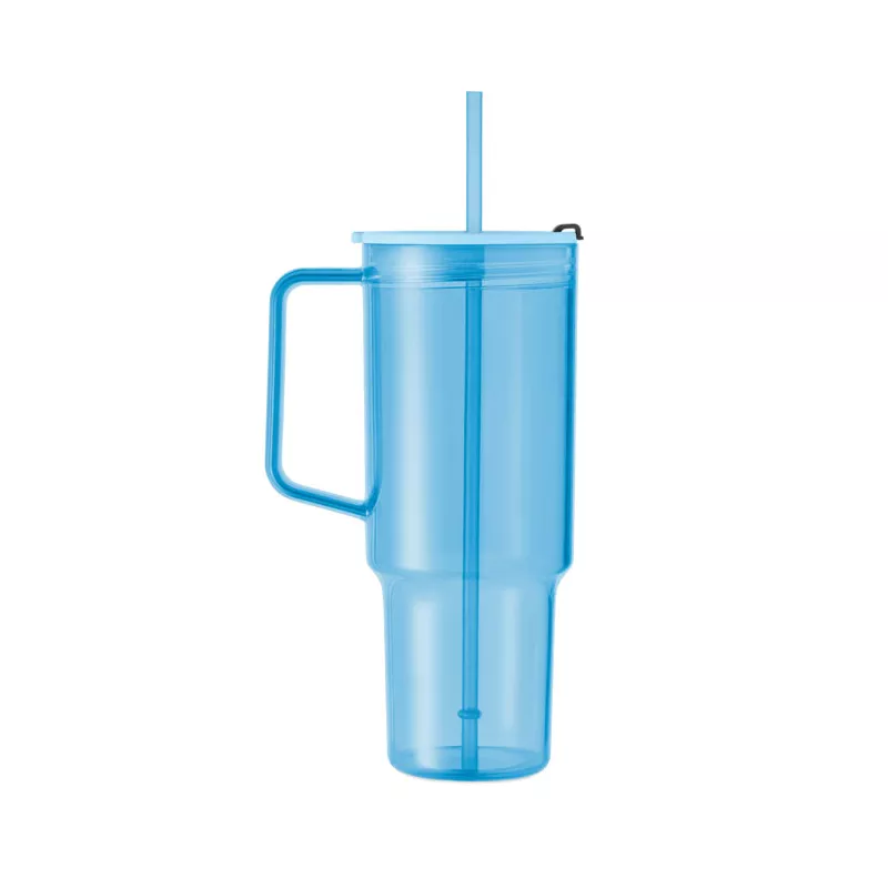 Kubek z RPET ze słomką 1200 ml MUGORA - Przezroczysty Blekitny (MO2964-52)
