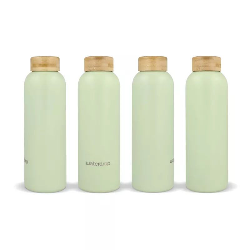 Butelka ze stali nierdzewnej Waterdrop z bambusową nakrętką 600 ml - ciemnobrązowy / zielony (LT47002-N5031)