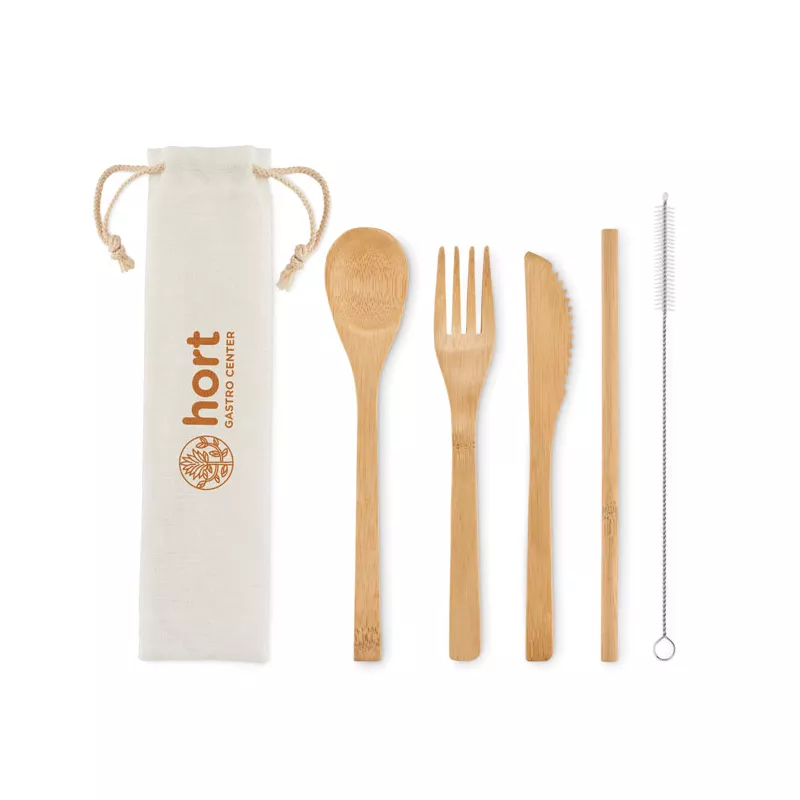 Sztućce bambusowe ze słomką w etui SETSTRAW - Bezowy (MO6121-13)