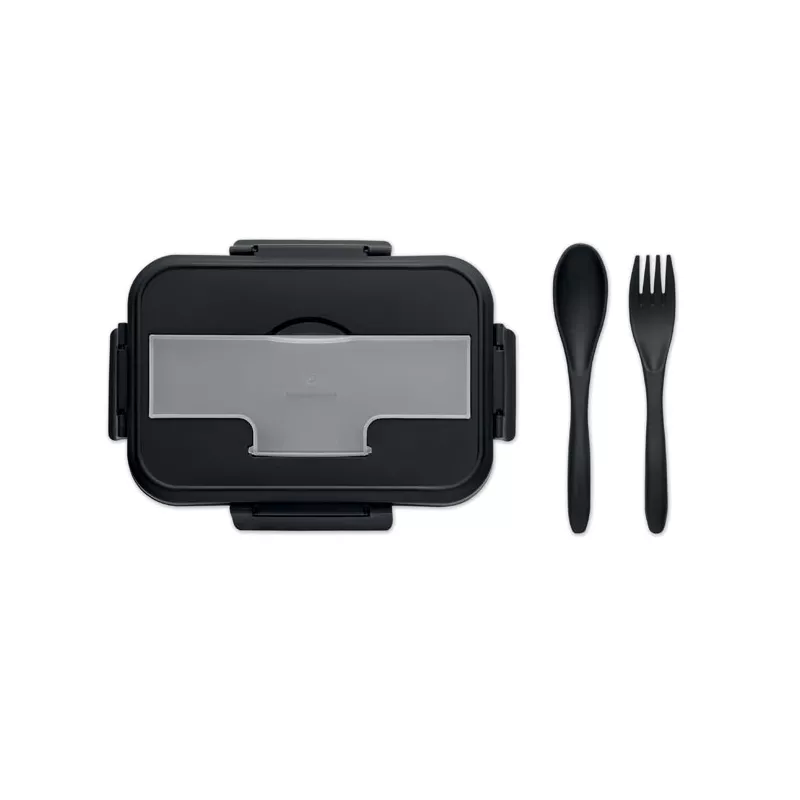 Lunchbox dwupoziomowy ze sztućcami 1000 ml MAKAN - Czarny (MO6646-03)