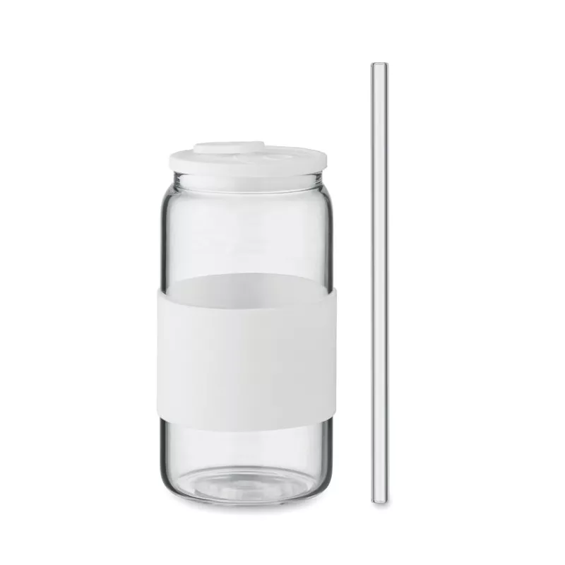 Kubek szklany borokrzemowy ze słomką 550 ml BOROSIP - Bialy (MO2506-06)