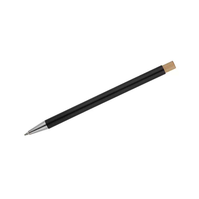 Długopis metalowy z bambusowym przyciskiem KIVO - czarny (19732-02)