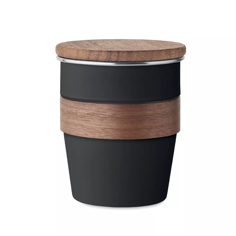 Kubek stalowy z pokrywką z orzecha 350 ml WALNUT - Czarny (MO2322-03)