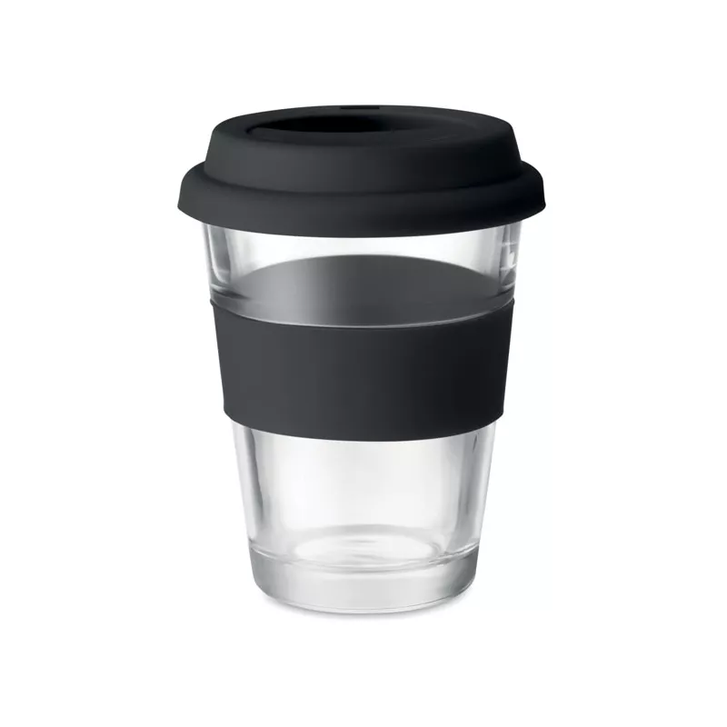 Kubek szklany z pokrywką i uchwytem 350 ml ASTOGLASS - Czarny (MO9992-03)