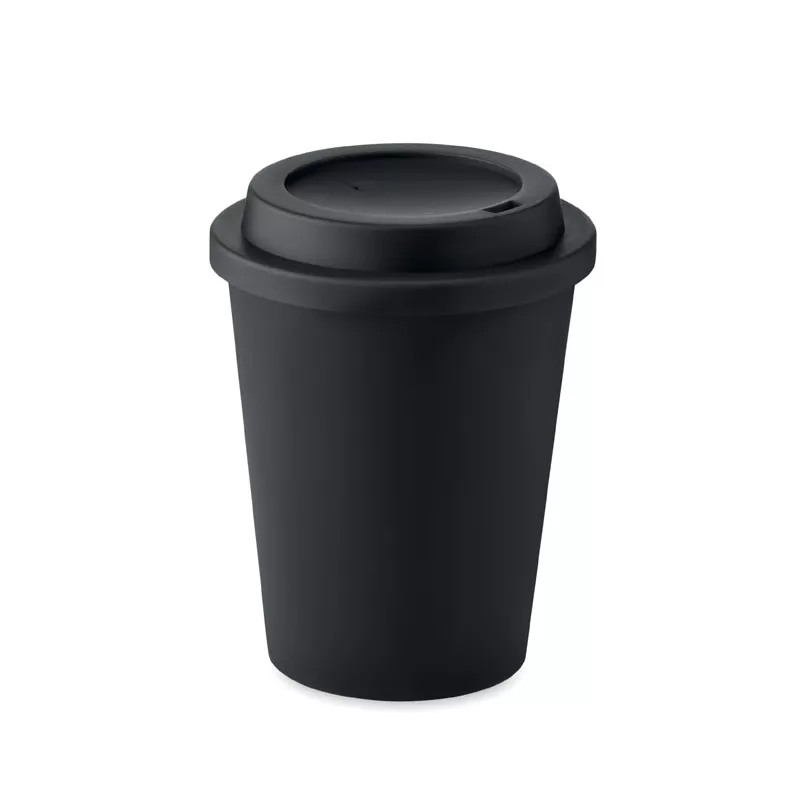 Kubek dwuścienny z PP z ustnikiem 300 ml NOLA - Czarny (MO6582-03)