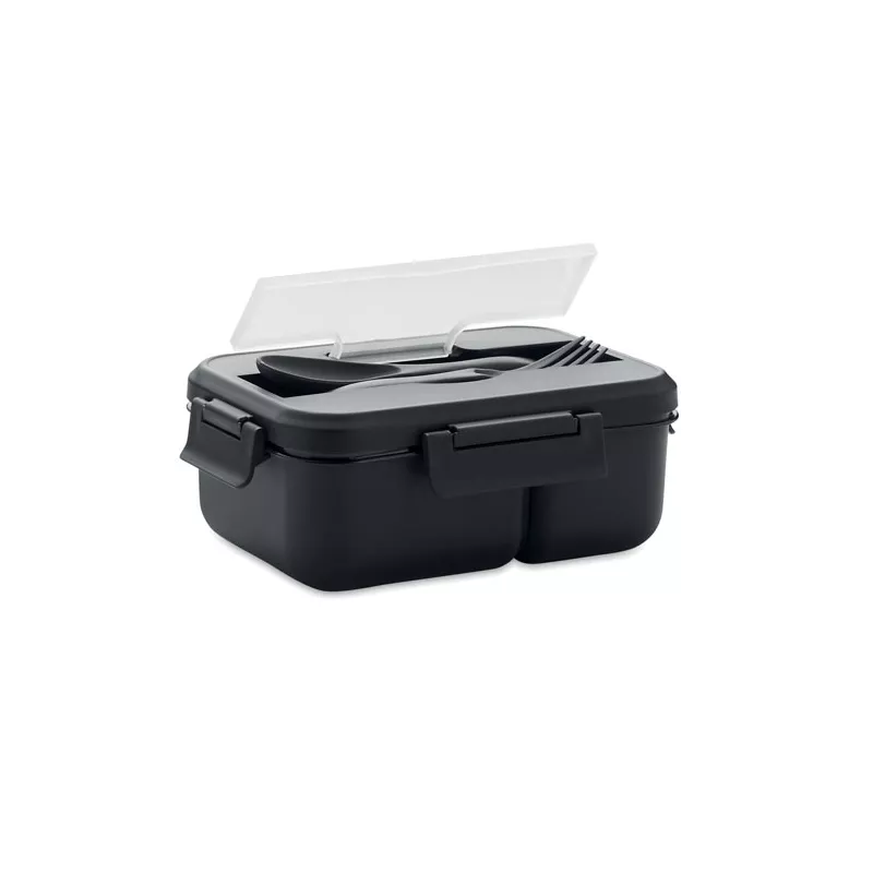 Lunchbox dwupoziomowy ze sztućcami 1000 ml MAKAN - Czarny (MO6646-03)