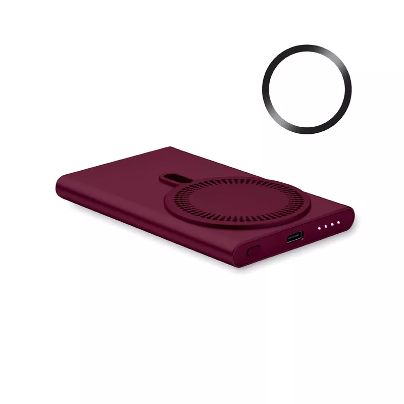 Powerbank magnetyczny 5000 mAh 15W z aluminium PAWTT - Burgund (MO2442-02)