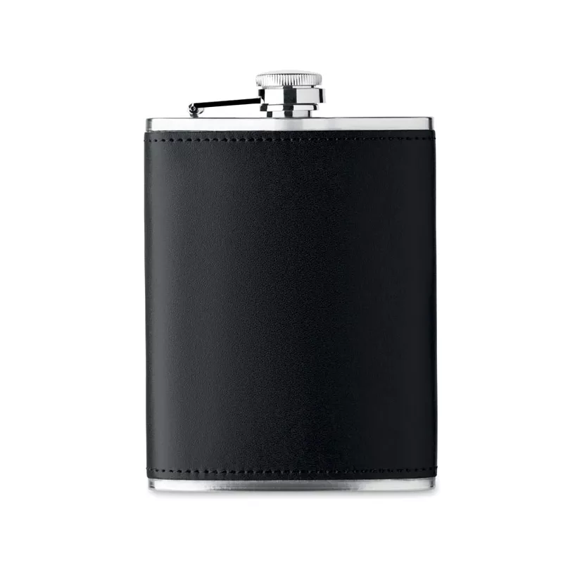 Piersiówka stalowa 200 ml w etui SLIMMY - Czarny (MO2629-03)