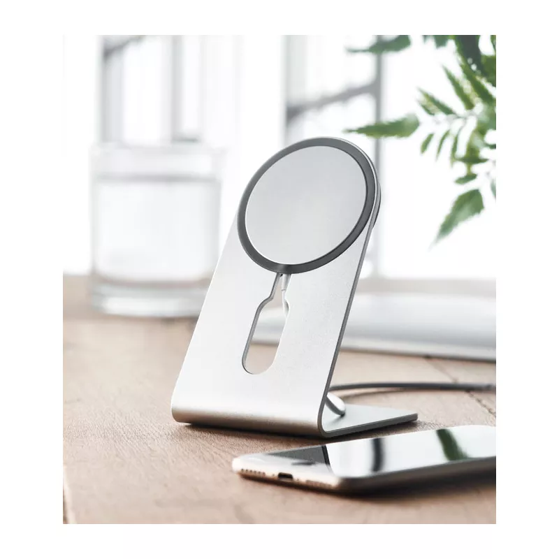 Ładowarka magnetyczna 15W z podstawką MELIS - Srebrny Mat (MO6417-16)