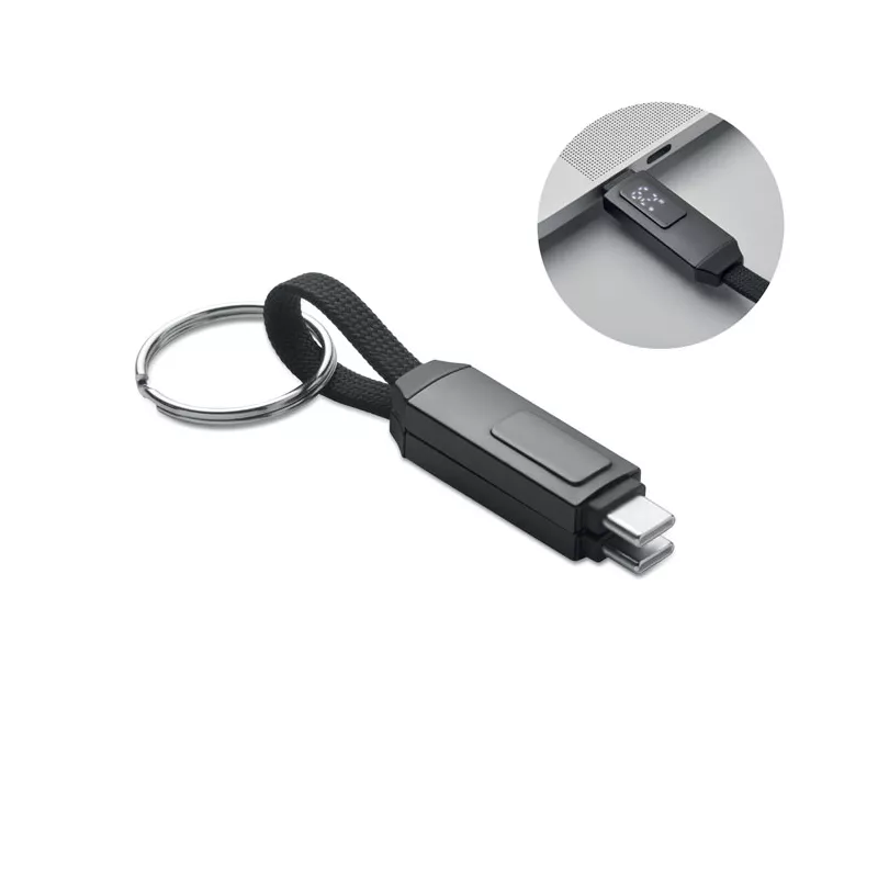 Brelok z kablem USB-C 60W z wyświetlaczem KEYSTO - Czarny (MO2682-03)