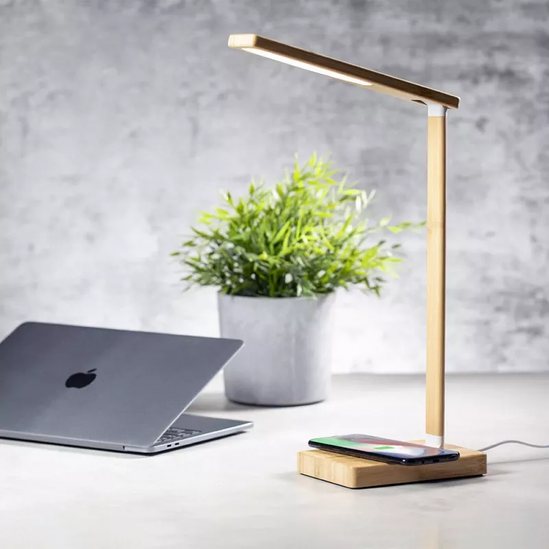Bambusowa lampka na biurko, ładowarka bezprzewodowa 10W - jasnobrązowy (V8313-18)
