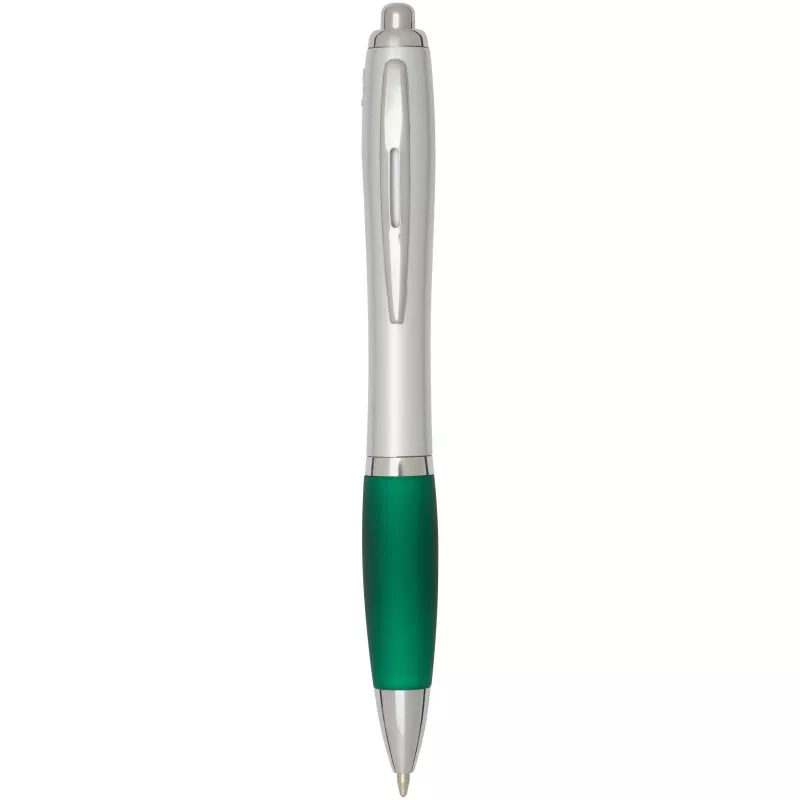 Nash długopis kulkowy z tworzyw sztucznych pochodzących z recyklingu z certyfikatem RCS, ze srebrnym korpusem i kolorowym uch - Zielony (10644961)