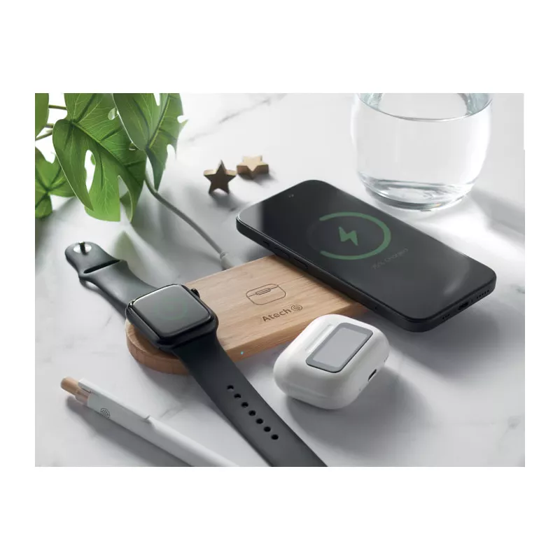Stacja ładująca 3 w 1 15W w bambusowym etui RECPAD - Drewna (MO2729-40)