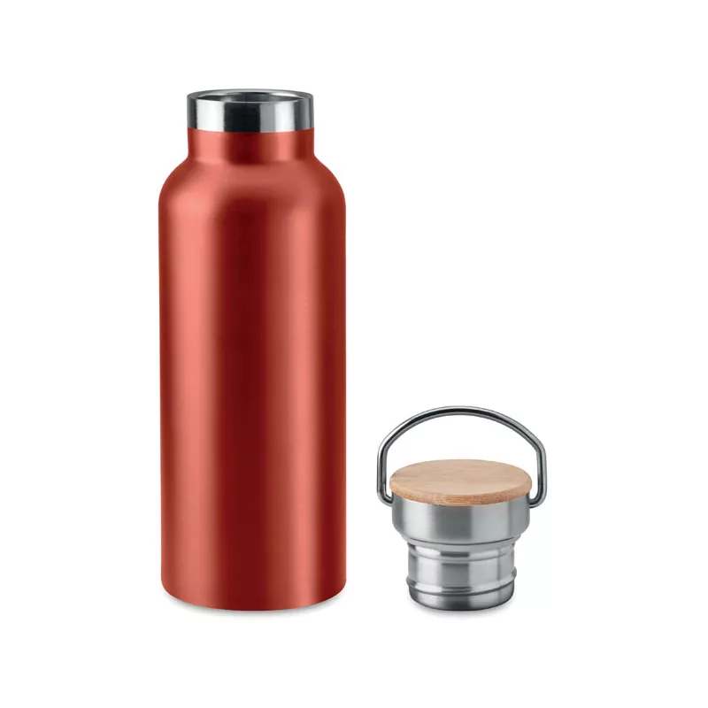 Termos dwuścienny z bambusową pokrywką 500 ml HELSINKI - Czerwony (MO9431-05)
