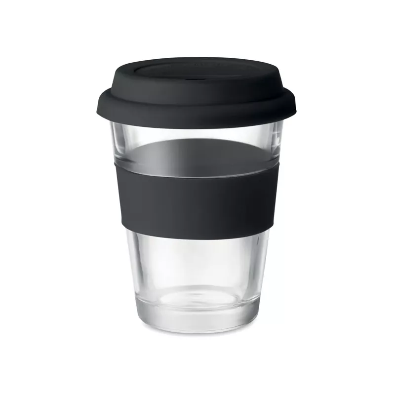 Kubek szklany z pokrywką i uchwytem 350 ml ASTOGLASS - Czarny (MO9992-03)