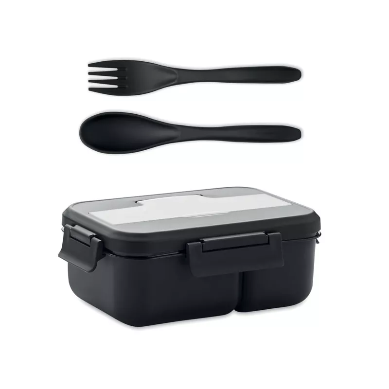 Lunchbox dwupoziomowy ze sztućcami 1000 ml MAKAN - Czarny (MO6646-03)