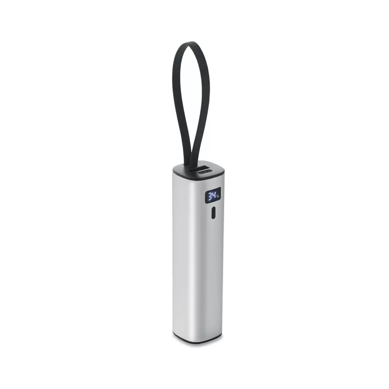 Powerbank aluminiowy 5000 mAh z kablem USB-C POWERTUBE - Srebrny Mat (MO3144-16)