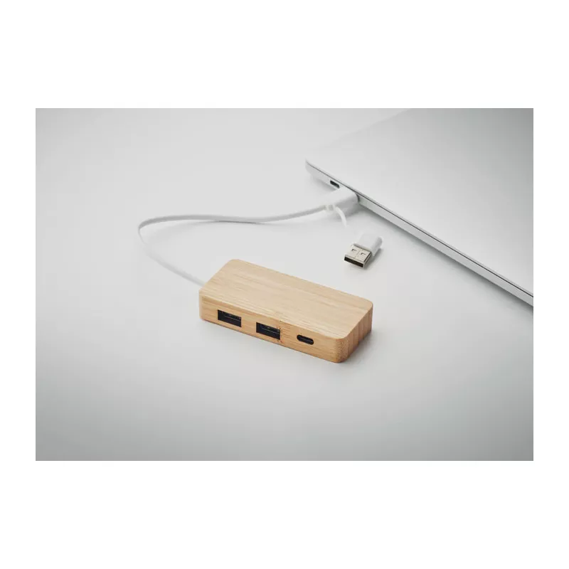 Hub USB 3-portowy w bambusowej obudowie HUBBAM - Drewna (MO2143-40)