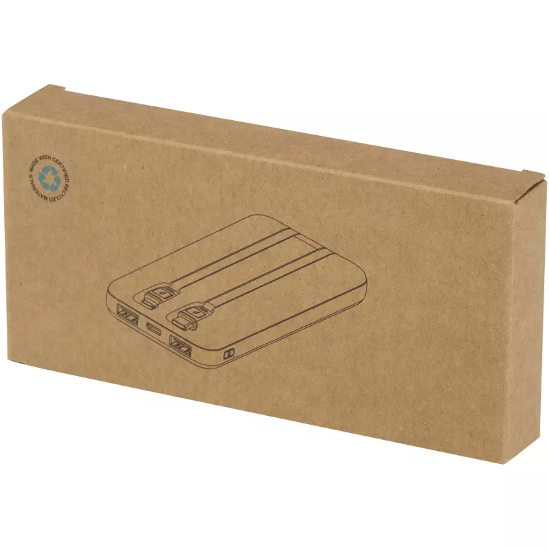 Adhil powerbank o pojemności 10.000 mAh i mocy 10 W z tworzyw sztucznych pochodzących z recyklilngu z 2 wbudowanymi kablami - Biały (12445901)