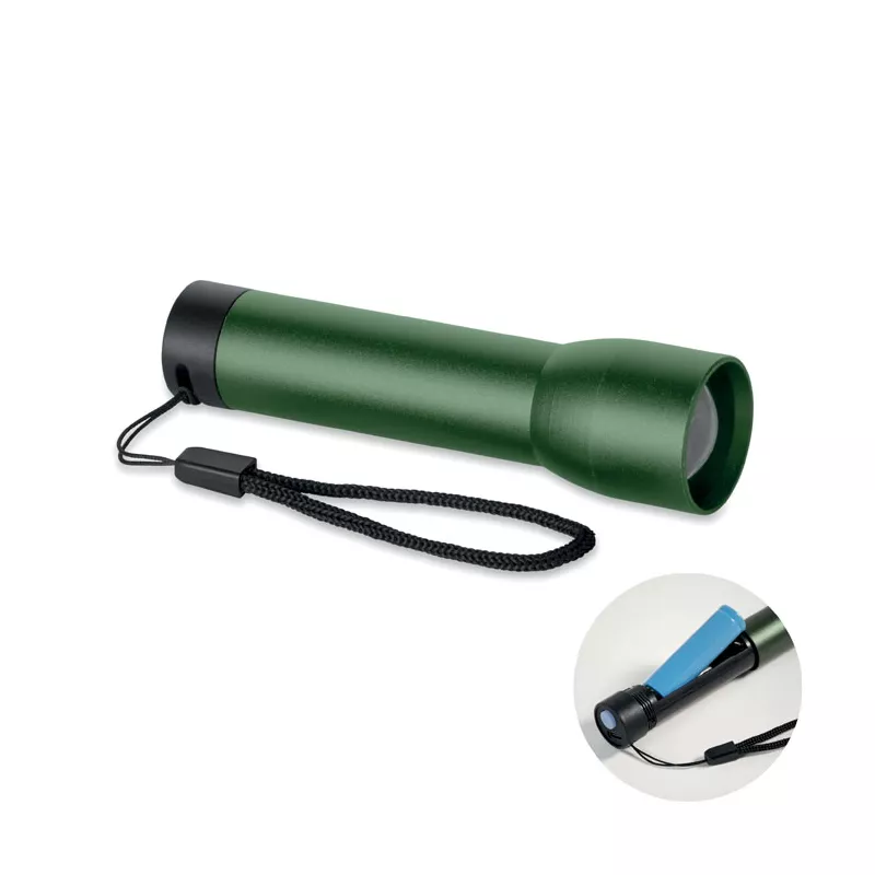 Latarka z aluminium z recyklingu z zoomem LUMEZO - Ciemnozielony (MO2991-60)