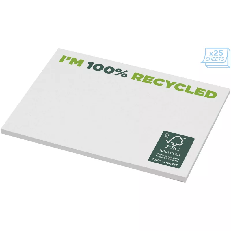 Karteczki samoprzylepne z recyklingu o wymiarach 100 x 75 mm Sticky-Mate® - Biały (21287-WHITE)