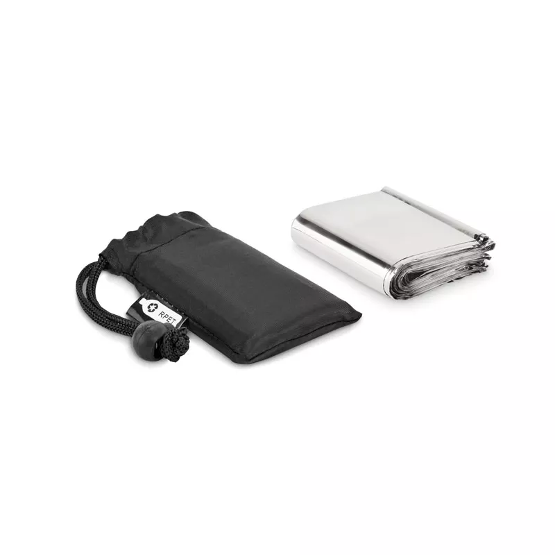Koc ratunkowy 130x210 cm w etui RPET HELP - Czarny (MO6726-03)
