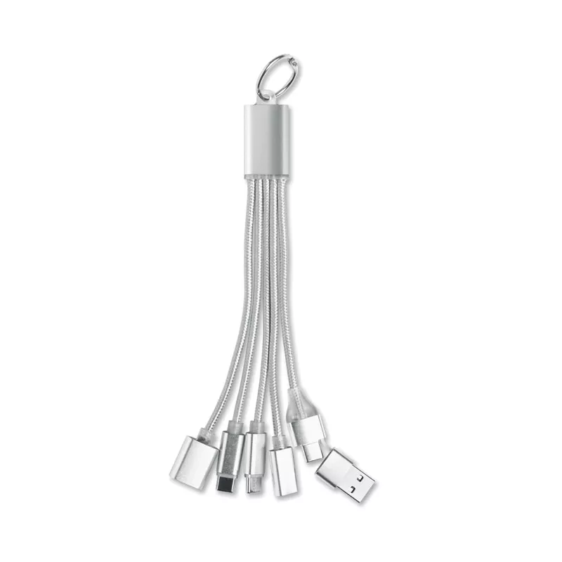 Brelok z kablem 3 w 1 i hubem USB aluminiowy HUBLUE - Srebrny (MO3150-14)