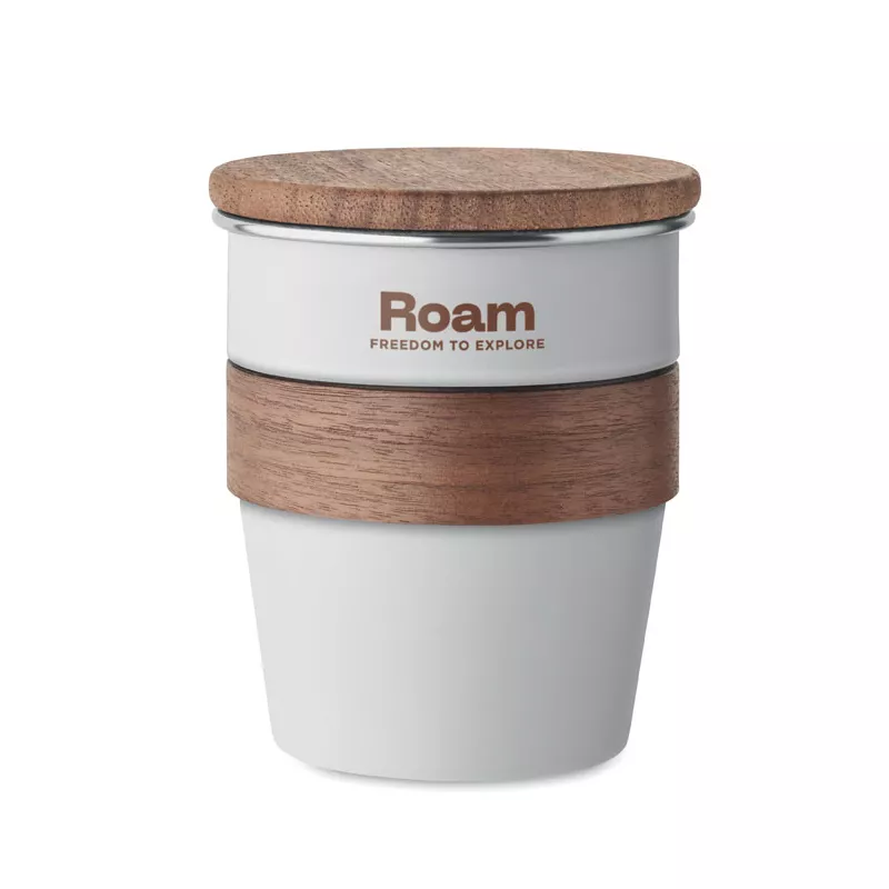 Kubek stalowy z pokrywką z orzecha 350 ml WALNUT - Bialy (MO2322-06)