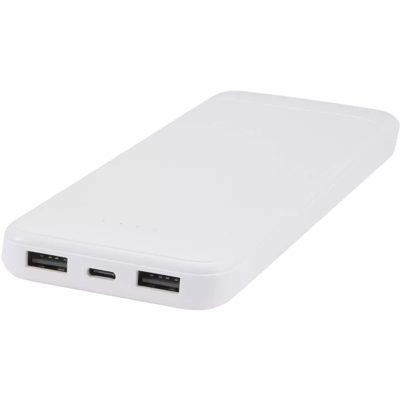 Adhil powerbank o pojemności 10.000 mAh i mocy 10 W z tworzyw sztucznych pochodzących z recyklilngu z 2 wbudowanymi kablami - Biały (12445901)