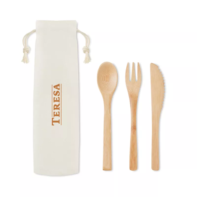 Sztućce bambusowe w płóciennym etui SETBOO - Bezowy (MO9786-13)